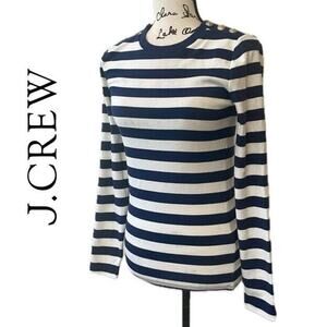 J.CREW TOP CREW NECK LONG SLEEVE SAILOR CHIC GOLDEN BUTTONS  BLUE/ IVORY SZ S